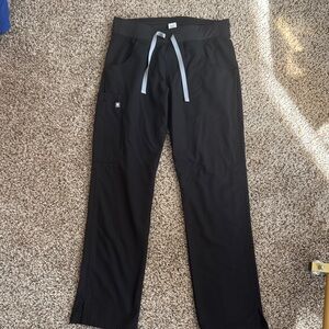 FIGS Women's Black straight leg Pants with Gray Drawstring